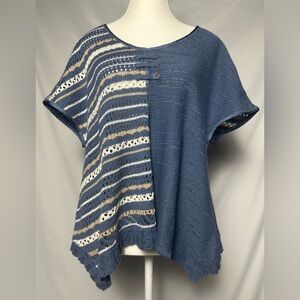 CATY LESCA Cotton Blend Knit Napkin Hem Boho Lagenlook Beach Top Size 2